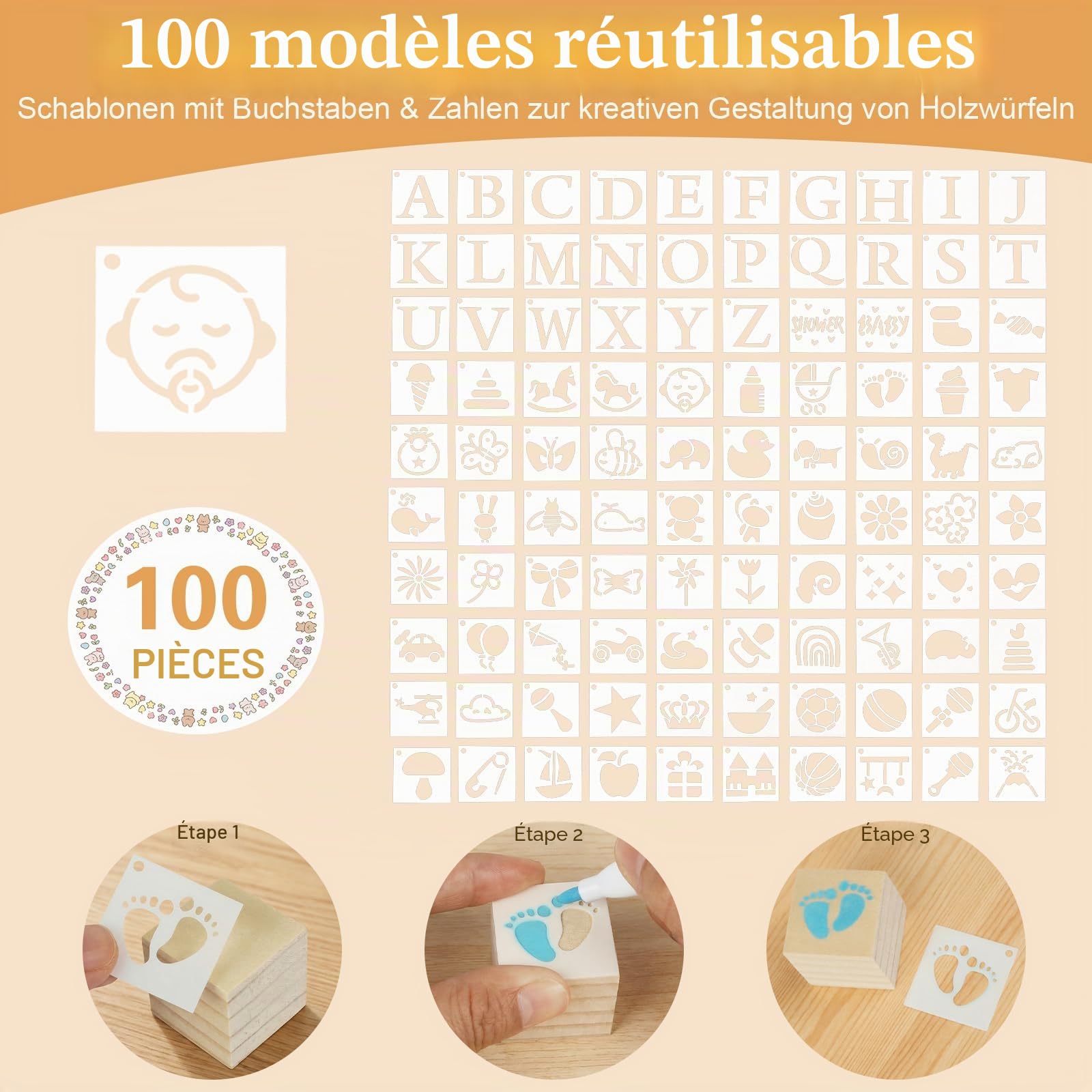 Lot de 161 jeux de fête prénatale, Ensemble de jeux baby shower, jeux créatifs en bois avec blocs de décoration, idées de jeux d'empilage, de construction et de peinture, idéal pour les fêtes
