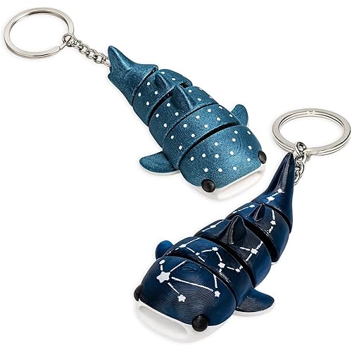 Dovbuqu 2PCS Whale Shark Keychain, 3D Printed Shark Accessories with Starry Design, Cute Ocean-Themed Gift for Women, Man, Girls, Boy, and Couples