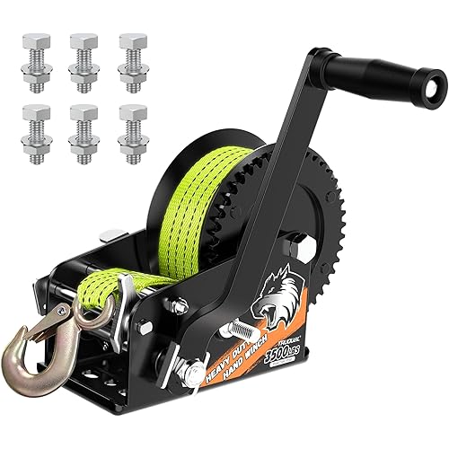 3500LB Boat Trailer Winch, Heavy Duty Boat Winches for Trailers with 33FT Green Strap, 2 Speed Ratchet 4:1/8:1 Gear, Manual Trailer Winch for Towing Boats, Trucks, Jet Skis, RVs, and ATVs