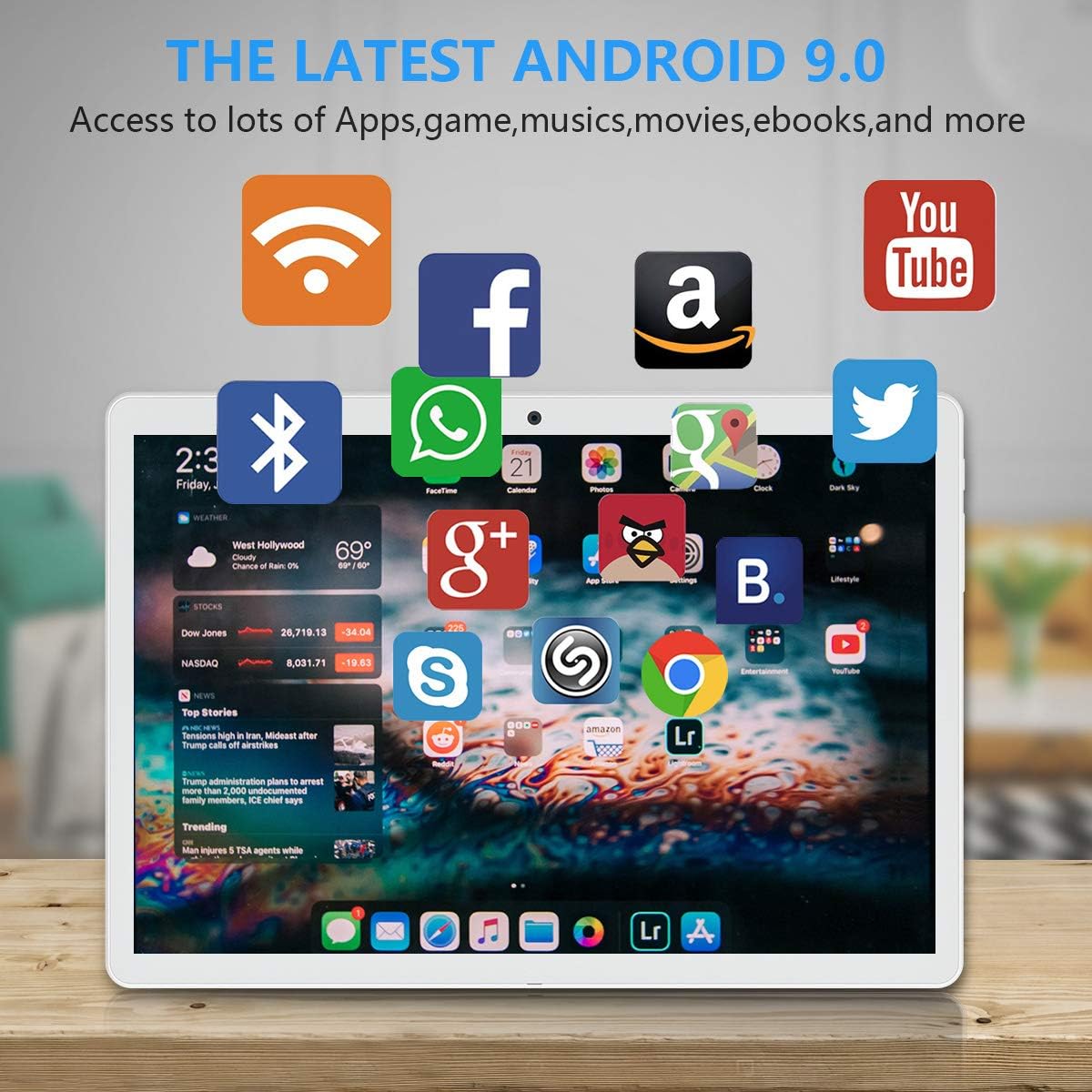 10 Inch Tablet, Android Tablet with 2GB+32GB, Dual Sim Card 5MP Camera, WiFi, Bluetooth, GPS, Quad Core, HD/IPS Touchscreen, Support 3G Phone Call, Google Certified Tablet (Silver)