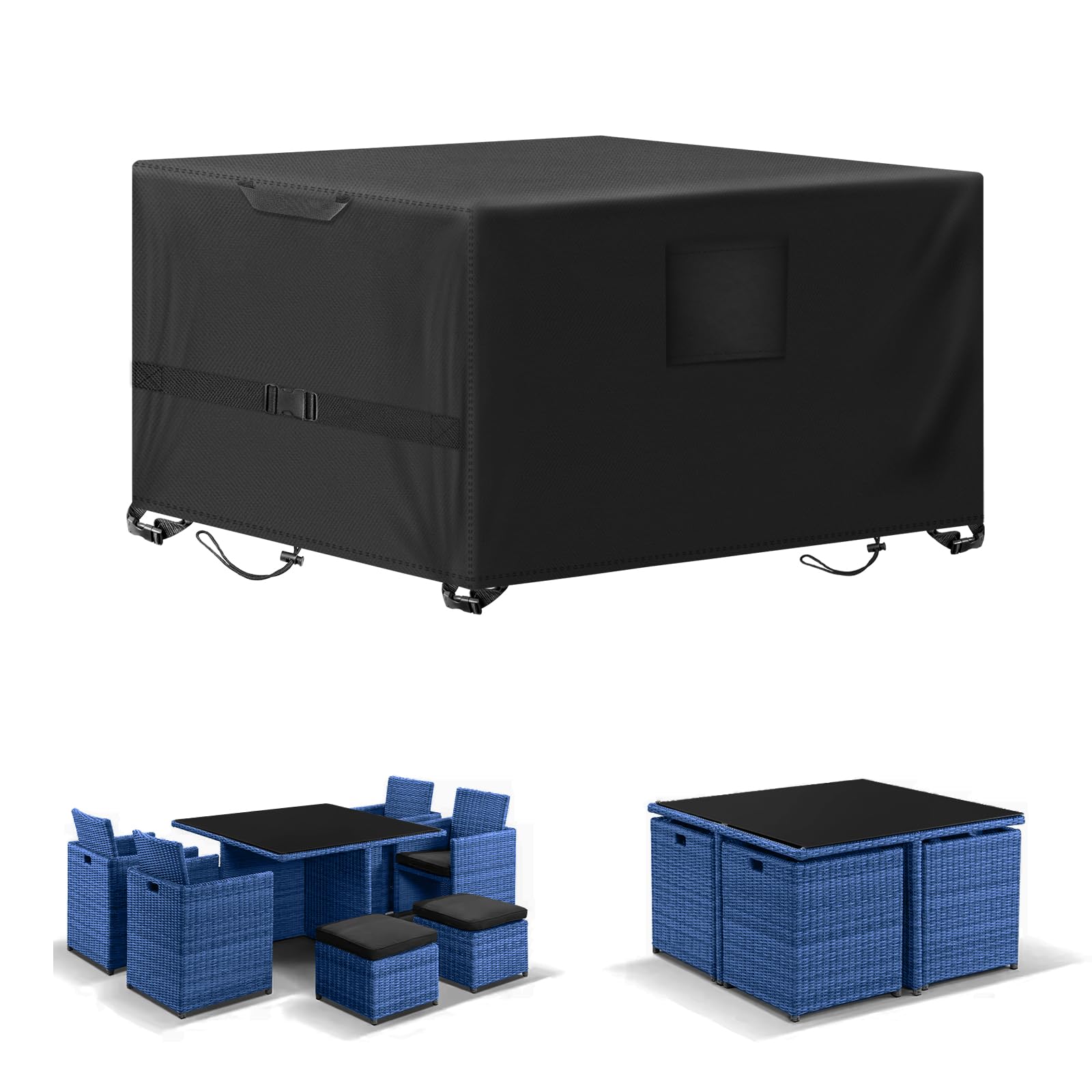 Kovshuiwe 135x135x74cm Copertura Tavolo Giardino Esterno Copertura per Mobili da Giardino Telo Copri Protettivo Quadrato per Tavolo e Sedie da Esterni Oxford Impermeabile Copertura Anti-UV Nero