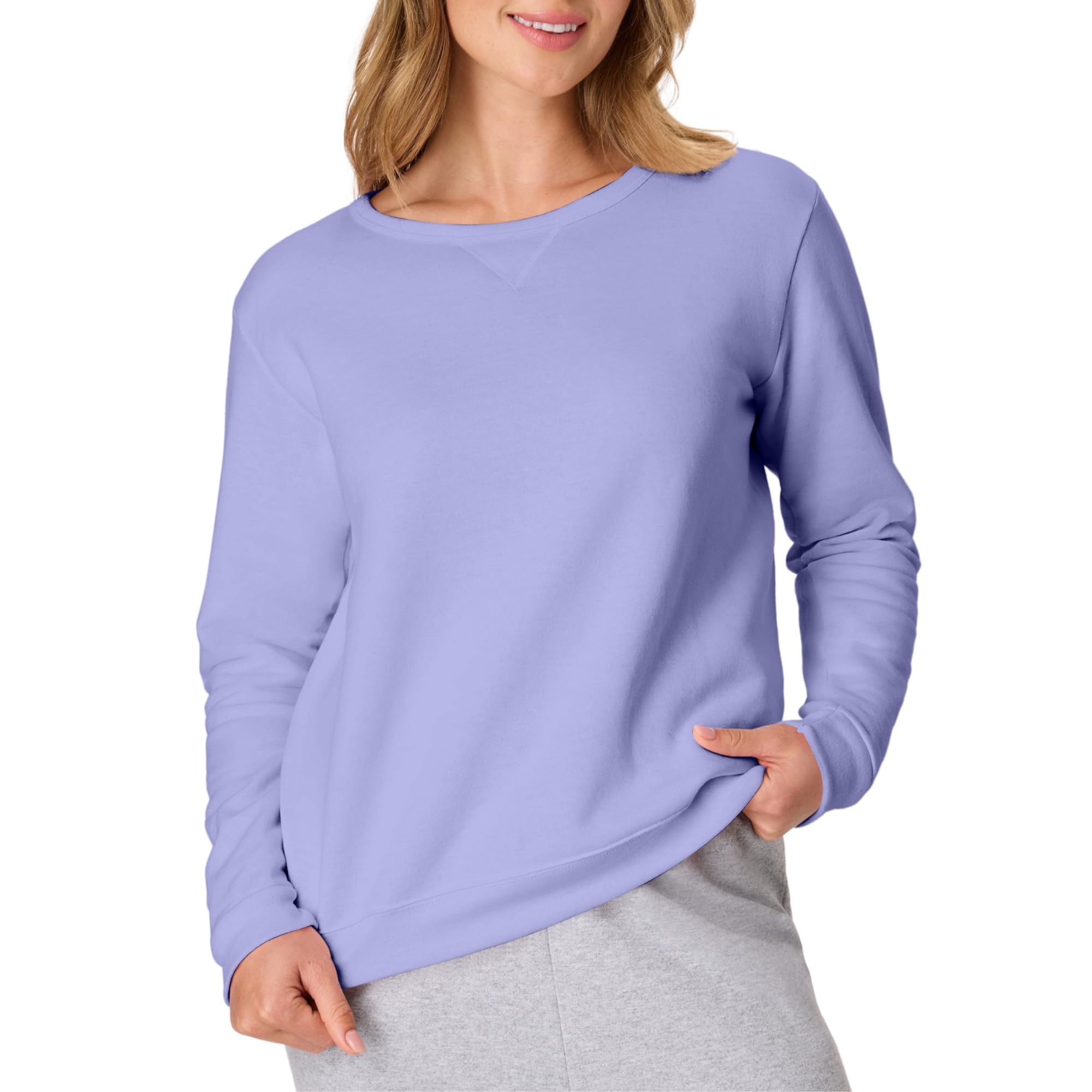 Hanes EcoSmart V-Notch Crewneck, Fleece Pullover Sweatshirt for Women, Peri Blue, S