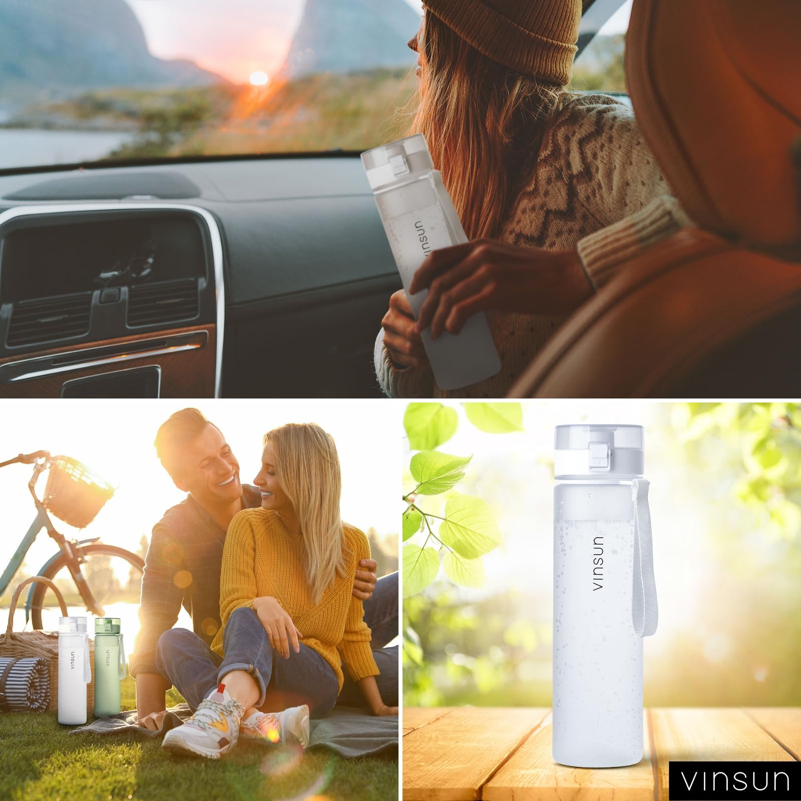 VINSUN Borraccia Sportiva 1 Litro - Tritan senza BPA, Prova di Perdite, Utilizzo con Una Mano - Bottiglia Acqua Leggera per Palestra, Scuola, Università, Ufficio