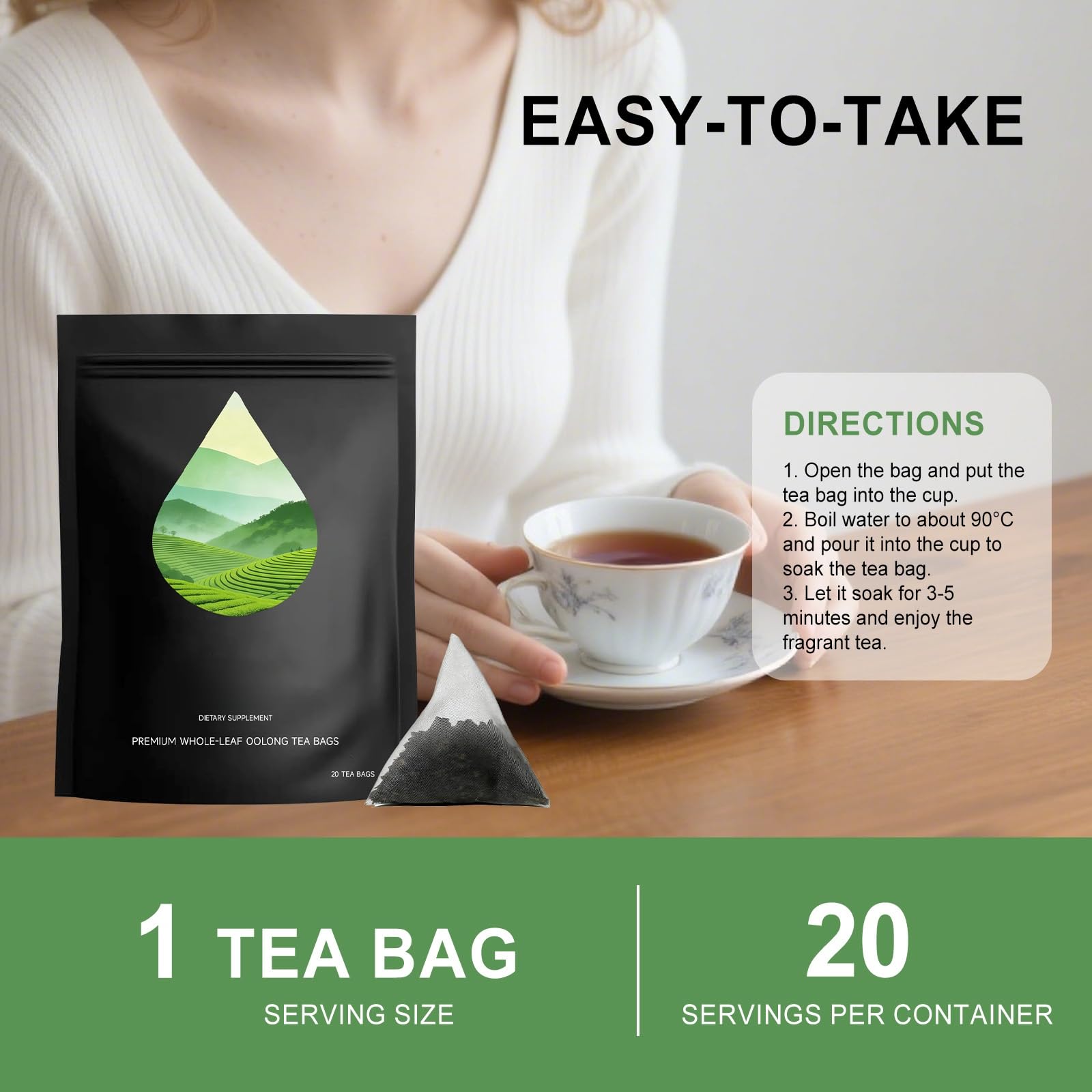 Sanfte leichte Oolong-Teebeutel for Entspannung und Klarheit | Verdauungskomfort | Beruhigende Stimmung | Mildes Gebräu | Komfortabel(5pcs)