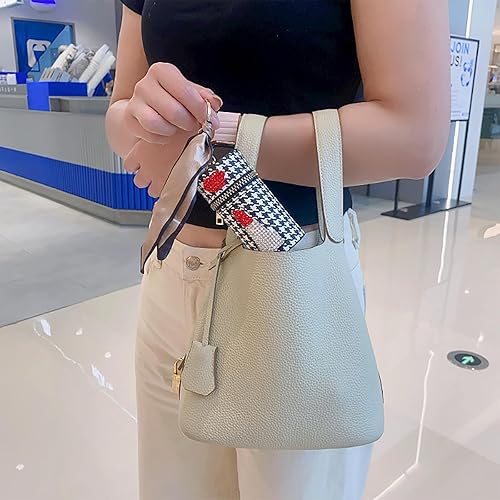 Miniatura 2 de RILOST Estuche para lápiz labial, 2 unidades, organizador de lápiz labial de cuero con diamantes con espejo, llavero mini bolsa de soporte para