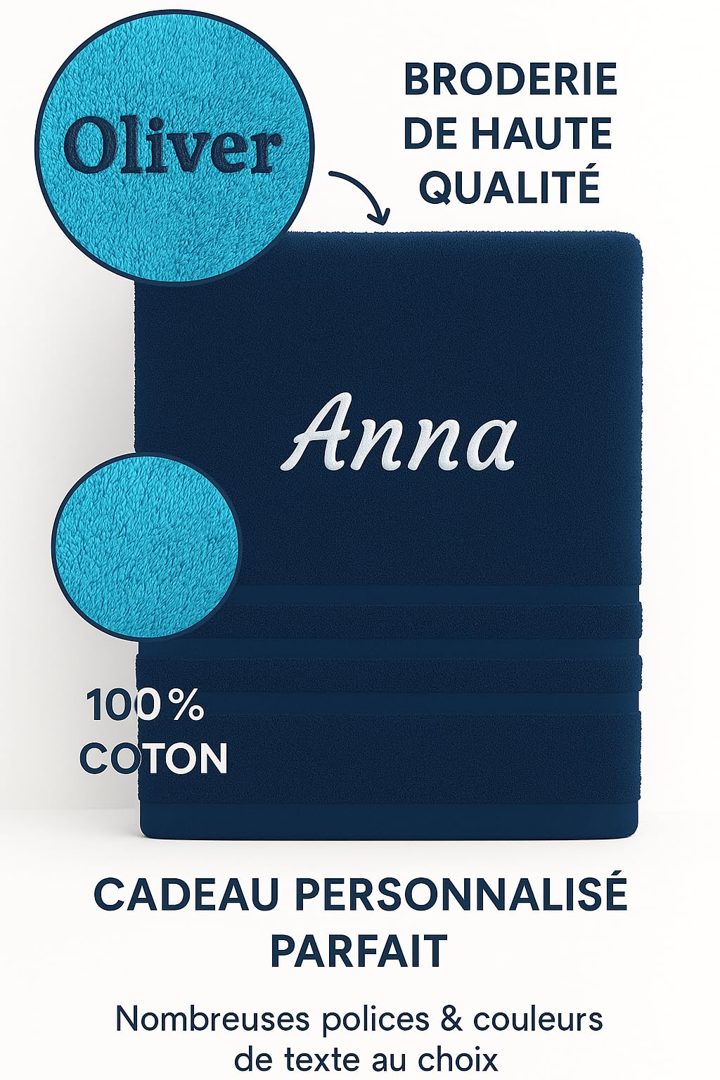 Pet-Jos Serviettes de Bain et de Main Personnalisées avec Nom Brodé - Lot de 3 (Violet, Coton, 70x140 cm + 50x100 cm, Home/Bath)
