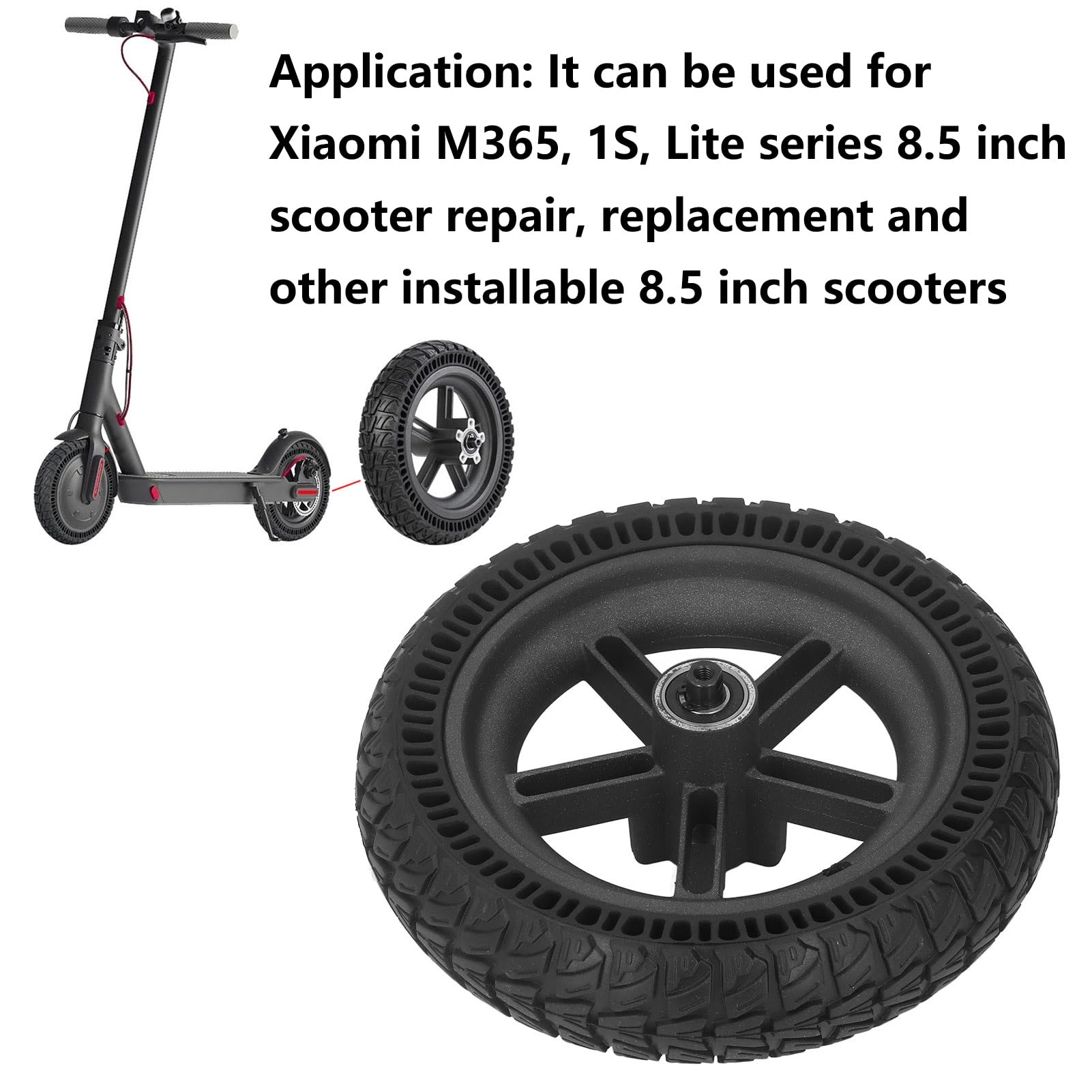 BuyWeek Roue Arrière de Trottinette Électrique pour Xiaomi M365 1S Lite Série, Pneu Solide de Roue Arrière de Scooter Électrique de 8,5 Pouces Antidérapant Résistant aux Chocs