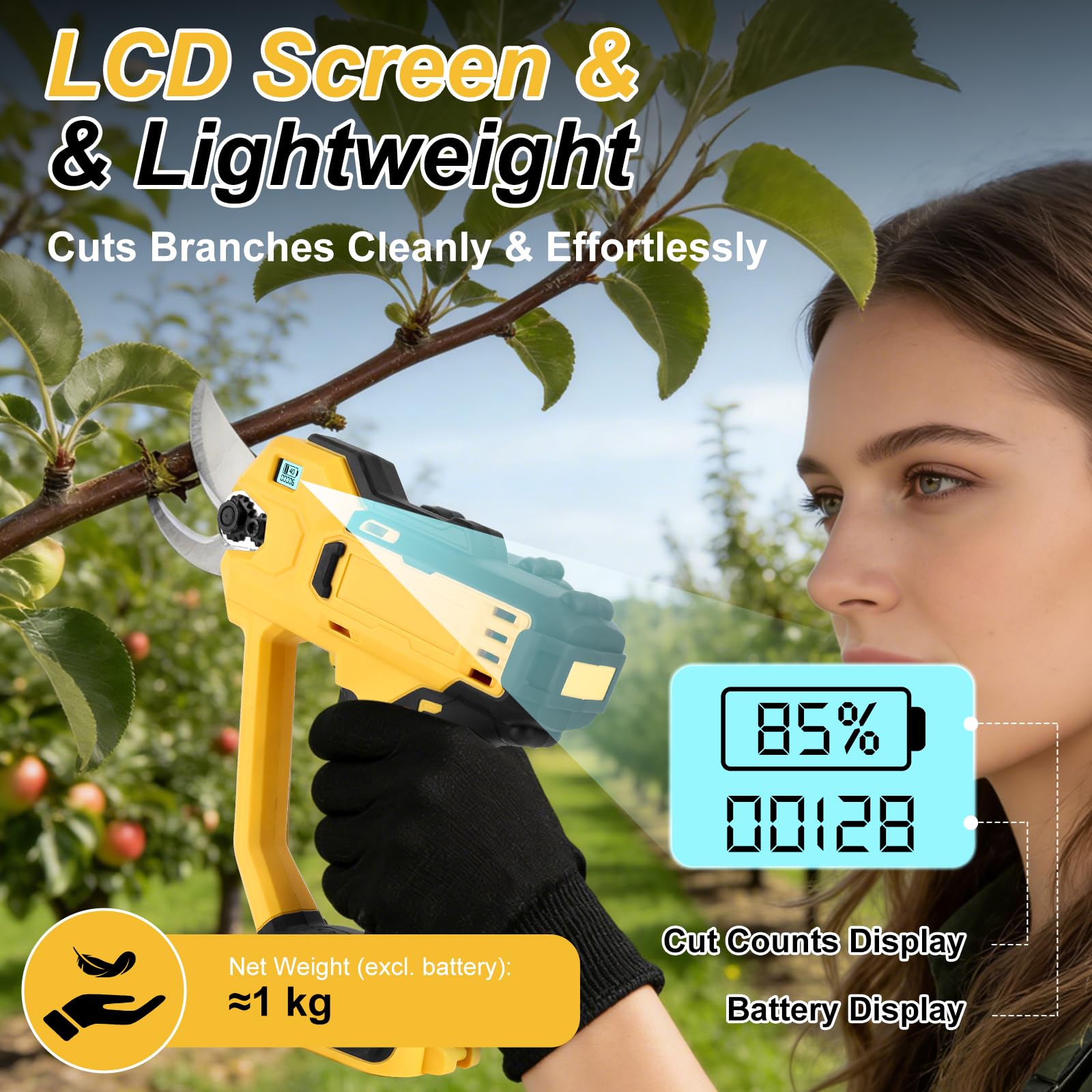 Sécateur Électrique Sans Fil, Compatible avec Dewalt 18V/21V, Sécateur a Batterie, Coupe Branche Électrique, Diamètre de Coupe Max. 30 mm, pour Jardinage, Branches, Haies (Sans Batterie)