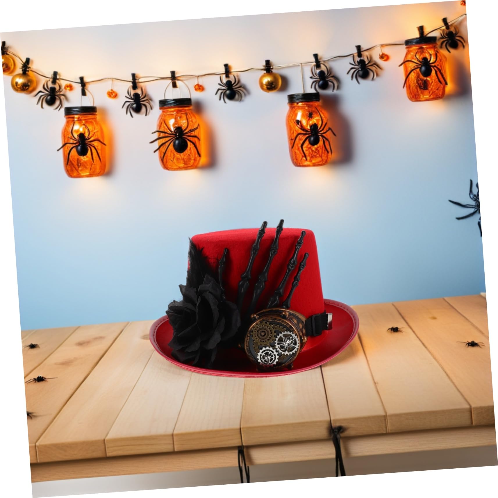 UKCOCO Sombrero de Copa Steampunk para Halloween con Mano de Calavera Diseño Unisex para Fiestas de Disfraz rol