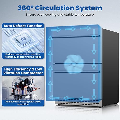 Miniatura 6 de Refrigerador de bebidas de 24 pulgadas, refrigerador de doble cajón debajo de la encimera para bebidas y refrescos, 37-64F, enfriador de bebidas de