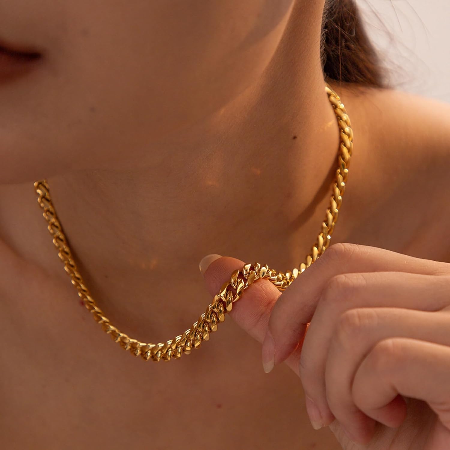 WOWORAMA Two Tone Gold Silver Cuban Link Chain Necklace Choker Unisex Chunky Chain Choker Necklace for Women Men, 18" - Image 4