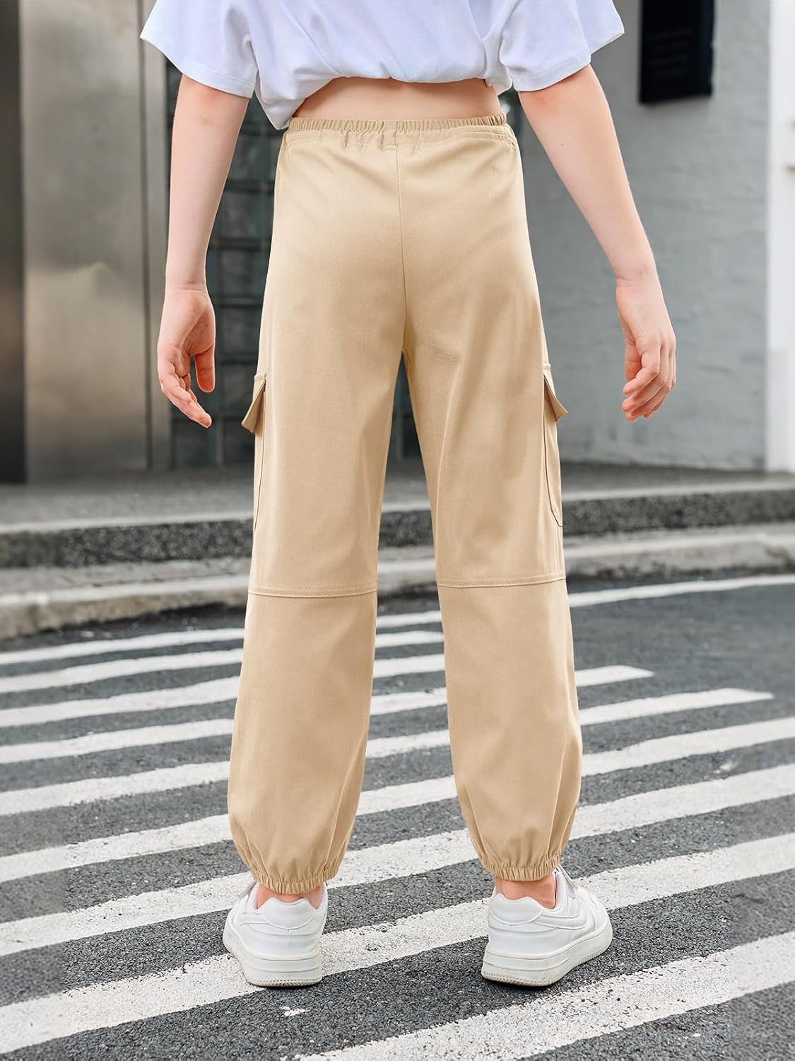 Haloumoning Girls Cargo Pants Kids Drawstring Elastic Waist Casual Jogger Pants with Pockets 5-14 Years - Image 4