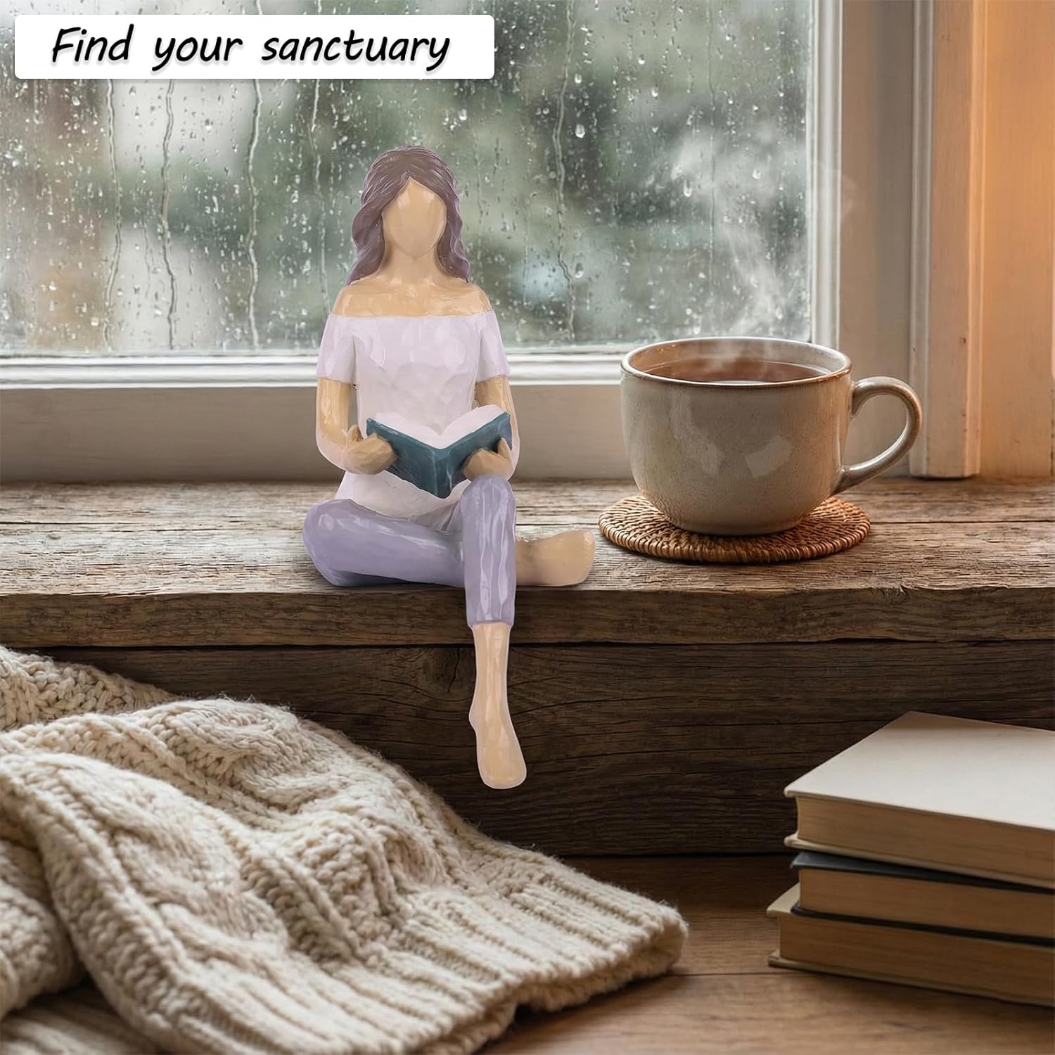 Reading Statue Gifts for Book Lovers Women, Quiet Comfort Reading Figurine for Graduates, Students, Teachers, Sculpted Hand-Painted Sculpture, Office Bookshelf or Librarian Book Lover Gifts