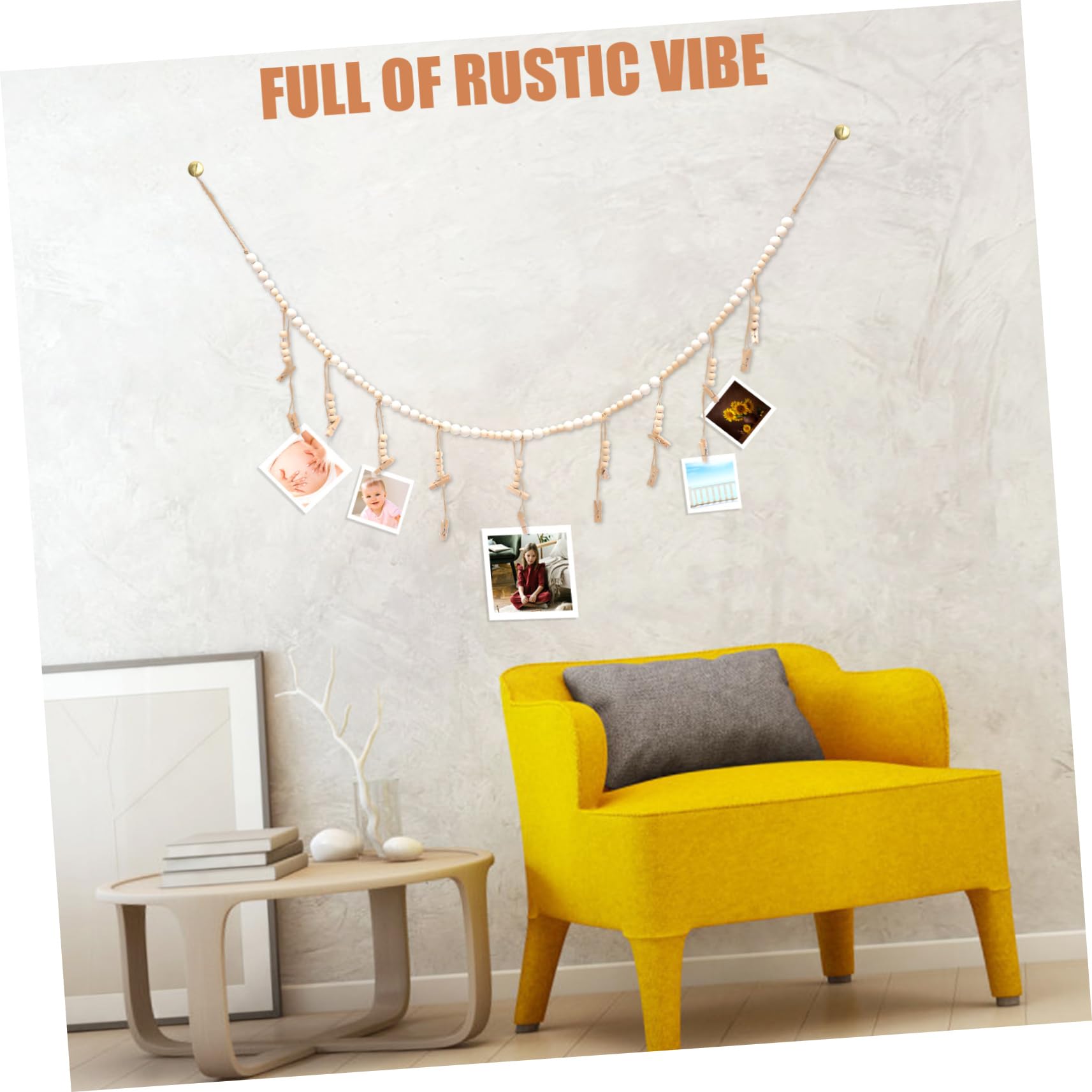 Alipis 5 Stück Wandhängende Fotodarstellung mit Holzperlen Girlande Fotohalter mit Clips für Kreative Wanddekoration für Kinderfotos Hochzeiten und Besondere Anlässe
