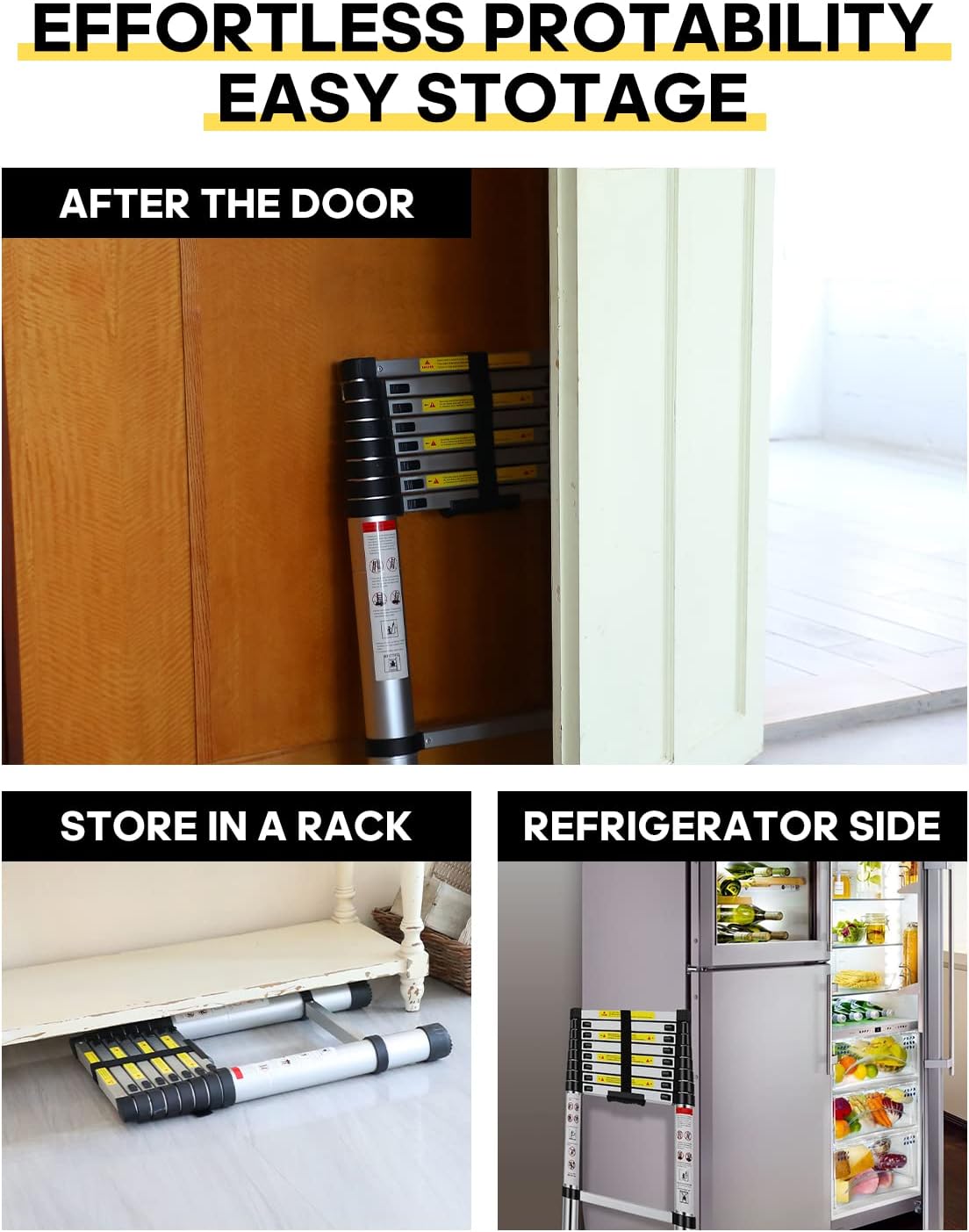 FAHKNS Telescoping Ladder,8.5 FT Aluminum Extension Ladder, Heavy Duty 330lbs Max Capacity,Folding Compact Portable Anti-Slip Ladder for Loft, Home,RV or Outdoor Work