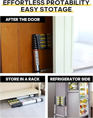 Miniatura 5 de Escalera telescópica, escalera de extensión de aluminio de 8.5 pies con 2 repuestos de cubierta de goma antideslizante, capacidad de carga de 330