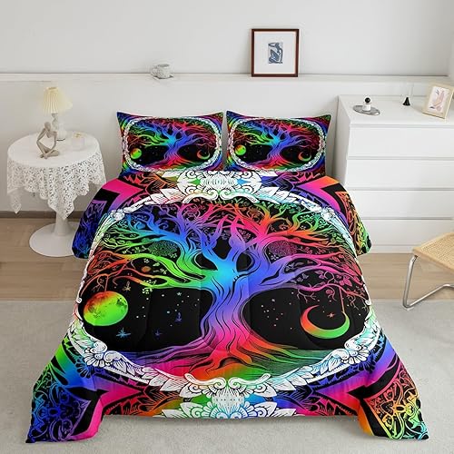 Miniatura 31 de Feelyou Groovy - Juego de edredón de flores para niñas y niños, edredón retro floral bohemio con hongos de los años 70, juego de ropa de cama de