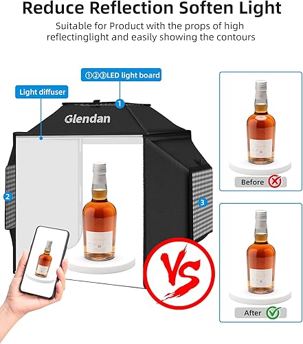 Miniatura 5 de Glendan Fotografía de caja de luz portátil caja de fotos profesional regulable de 16 x 16 pulgadas con luces LED de alto CRI 480 - Caja suave con 4