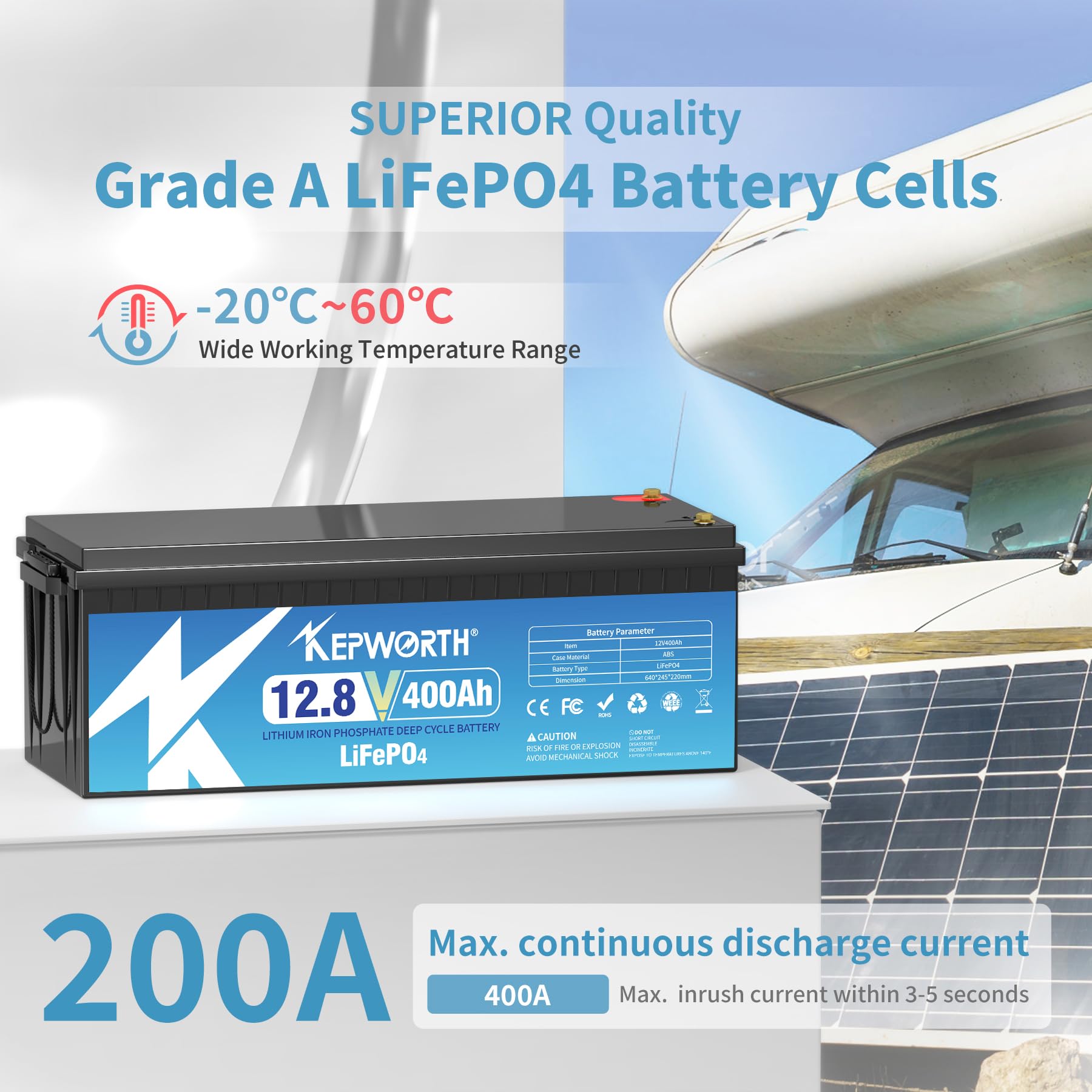 Amazon | KEPWORTH 12V 400Ah リン酸鉄リチウムイオンバッテリー AGM
