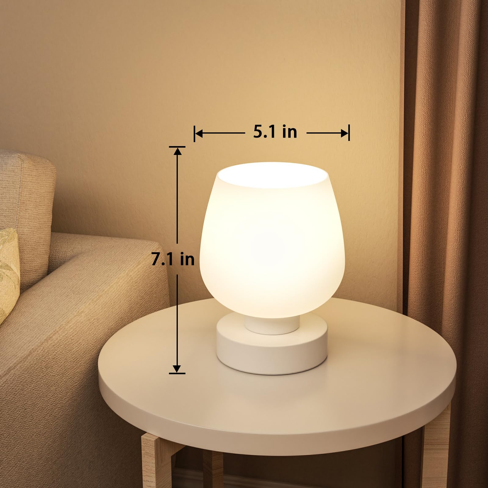Touch Nachttischlampe 2er Set - Kleine Nachttischlampe für Schlafzimmer Wohnzimmer Nachttische, Schreibtischlampe mit weißem Glasschirm für kleine Räume, 3-Wege-Dimmbar, LED-Glühbirnen, Geschenke