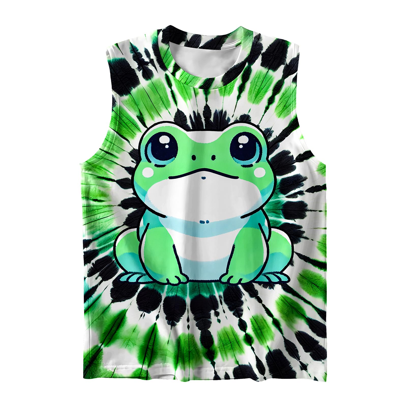 DMPROD Kids Tie Dye Shirt Size 5-14 Years Sleeveless T Shirts Children Tank Tops Hippies Senior Tees for Boys Girls