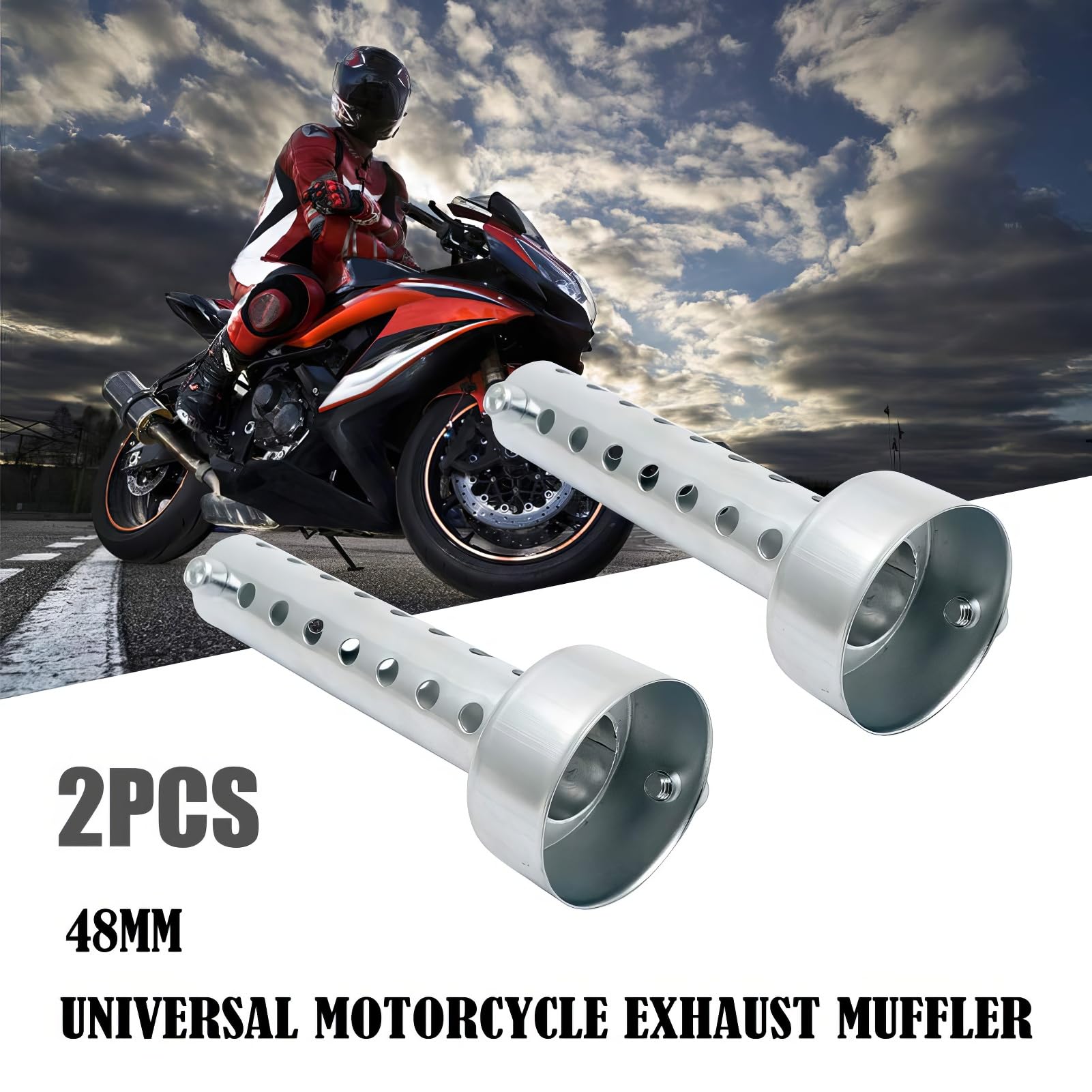 Baceyong 2 x 48mm db killer endschalldämpfer Auspuffschalldämpfer Universell passend für die meisten Motorräder mit 48mm Auspuffendrohren