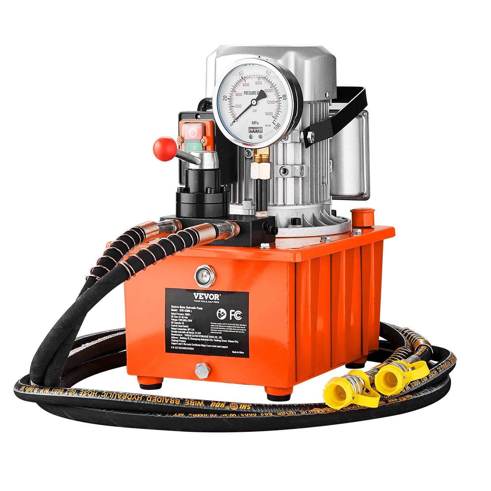 Electric Hydraulic Pump, 10000 PSI 750W 110V, 488 in?/8L Capacity, Double Acting Manual Valve, Electric Driven Hydraulic Pump Power Pack Unit with Lever Switch for Punching/Bending/Jack Machines