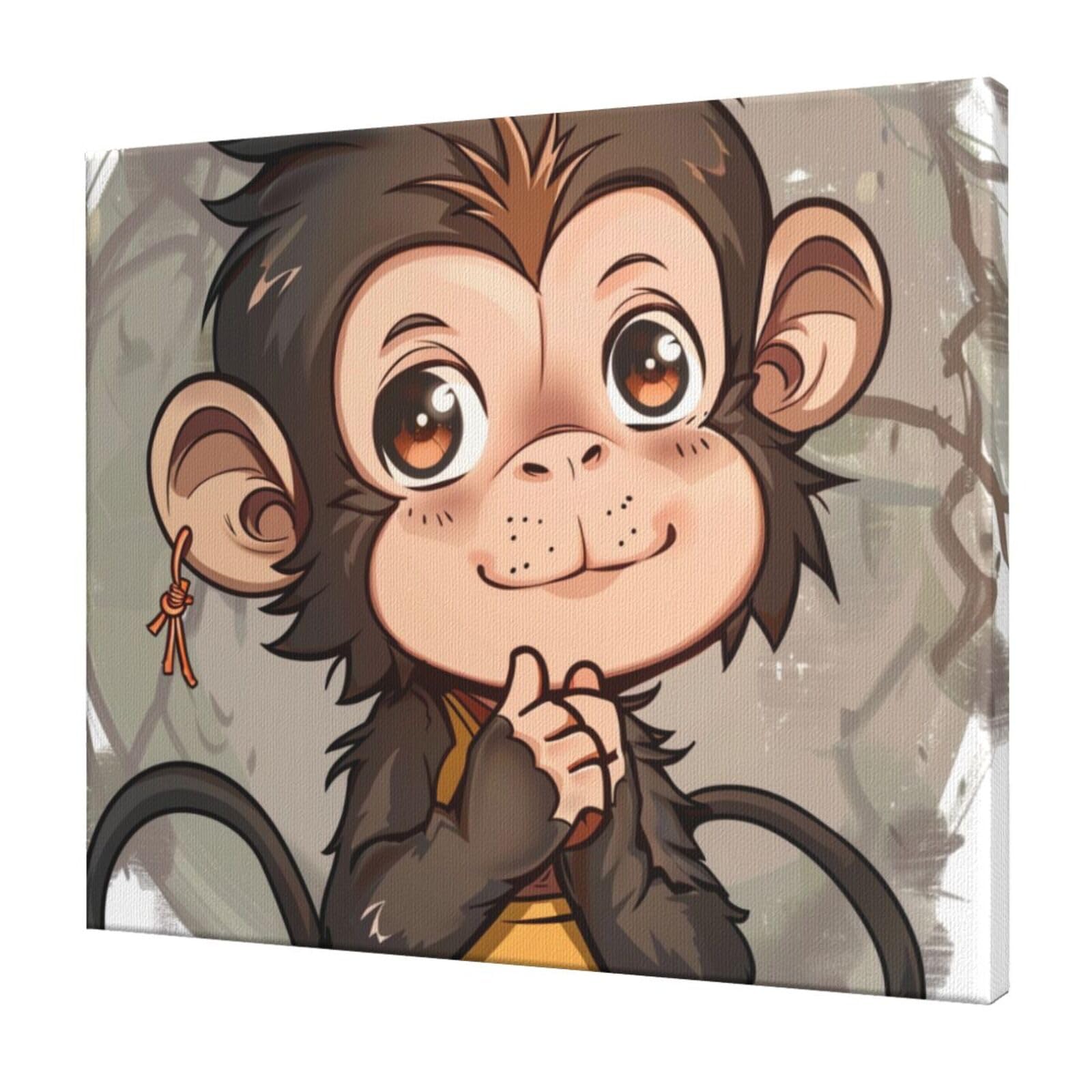 YKLJG Monkey art Printed Wall Art Canvas Prints 60x50 CM Wooden Framed Picture Painting Artwork for Bedroom Kitchen Home Office Decor