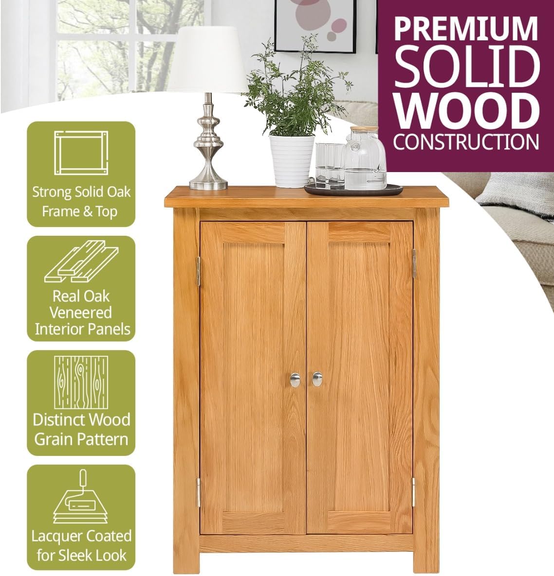 Hallowood Furniture Waverly Oak Shoe Storage Cabinet with 3 Slanted and 1 Top Flat Shelf, Solid Oak Cupboard, 2-Door Slim Shoe Cabinet Fits 15 Pairs Adult Footwear, Hallway Furniture