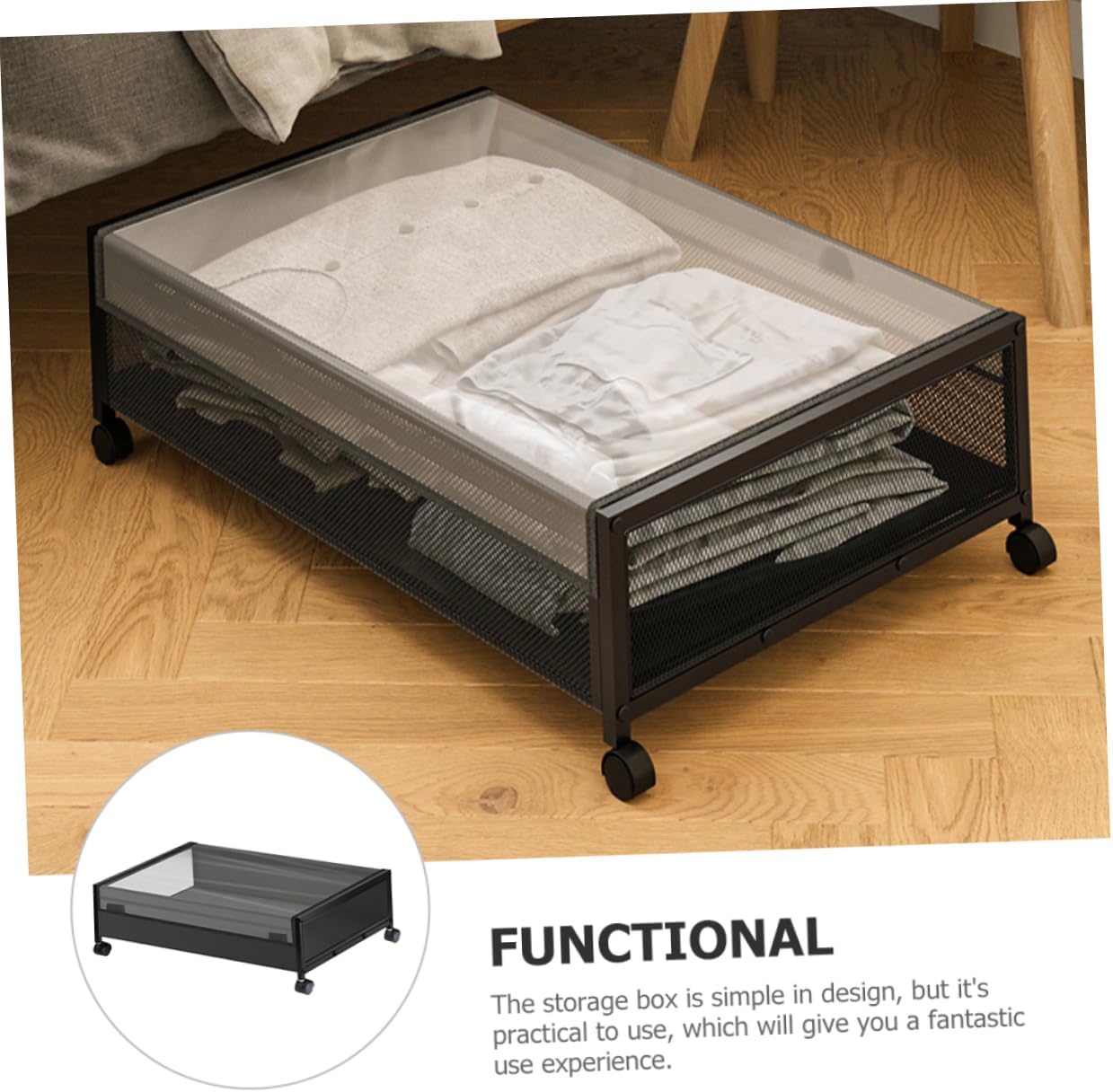 Bed Storage Box Book Organizer Multifunctional Storage Easy to Move Lids Space Saving