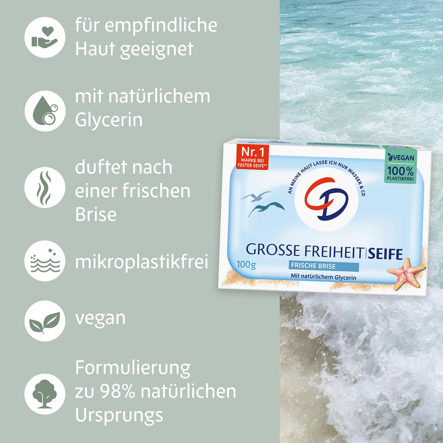 Mydło łagodne o dużej wolności, 100 g, wegańskie i bez mikroplastiku
