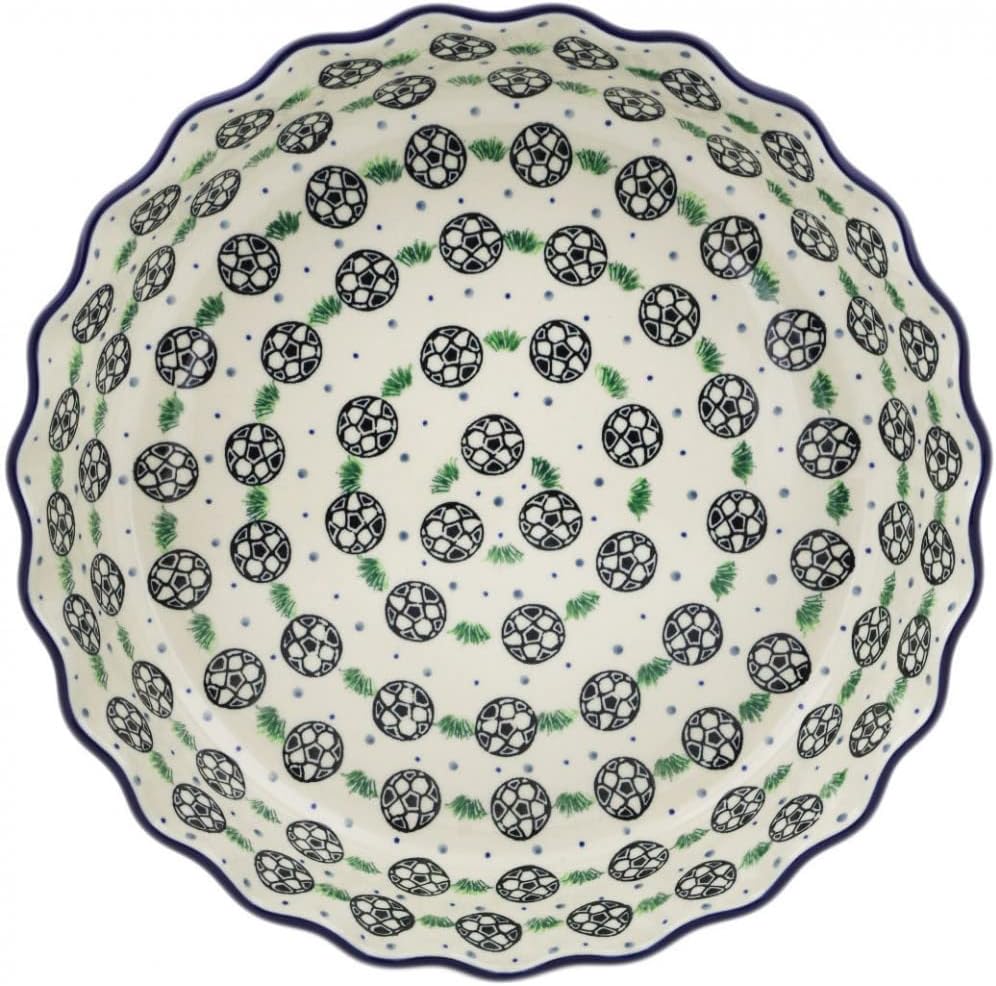 Polmedia Polish Pottery Fluted Pie Dish - Kickin' It Pattern Handmade in Boleslawiec Poland by Ceramika Artystyczna + Certificate of Authenticity