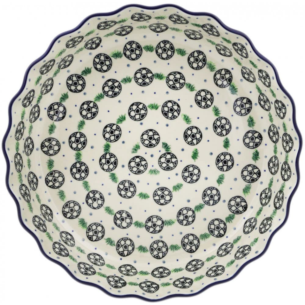 Polish Pottery 11-inch Fluted Pie Dish made by Ceramika Artystyczna (Kickin' It Theme) + Certificate of Authenticity