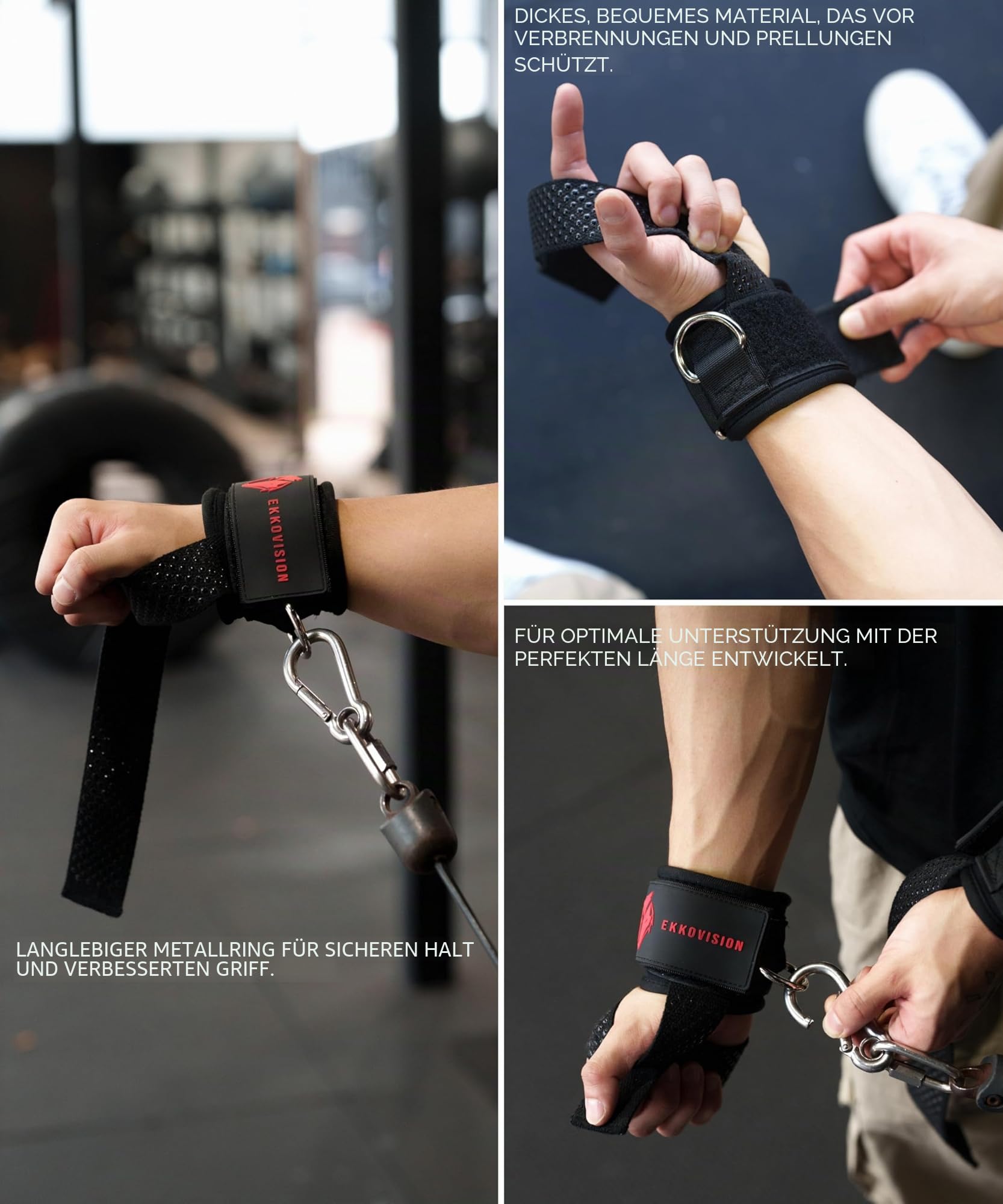 Ekkovision Gewichthebergurte mit D-Ring mit Manschette, sichere Passform, verbesserter Halt, schwarzes Nylon, Fitnesstraining