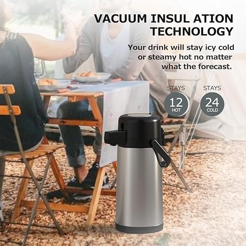 Miniatura 6 de Airpot - Dispensador de café con bomba, dispensador de café grande de 102 onzas/3L con filtro de té para fiestas, bebidas calientes, agua, té,