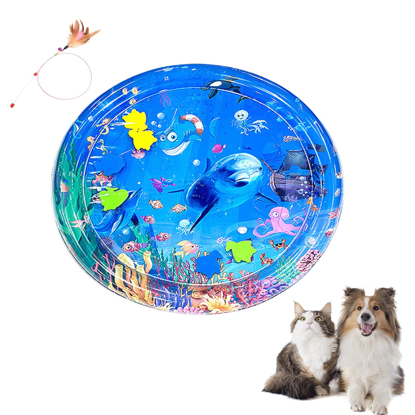 Grolomo Ocean Breeze Splashland Cat Toy,2025 New Ocean Breeze Splashland For Cats,Cat Water Sensory Play Mat,Thickened Water Mat For Cat Dog, Easy To Inflate And Fill With Waters, For Summer (B)