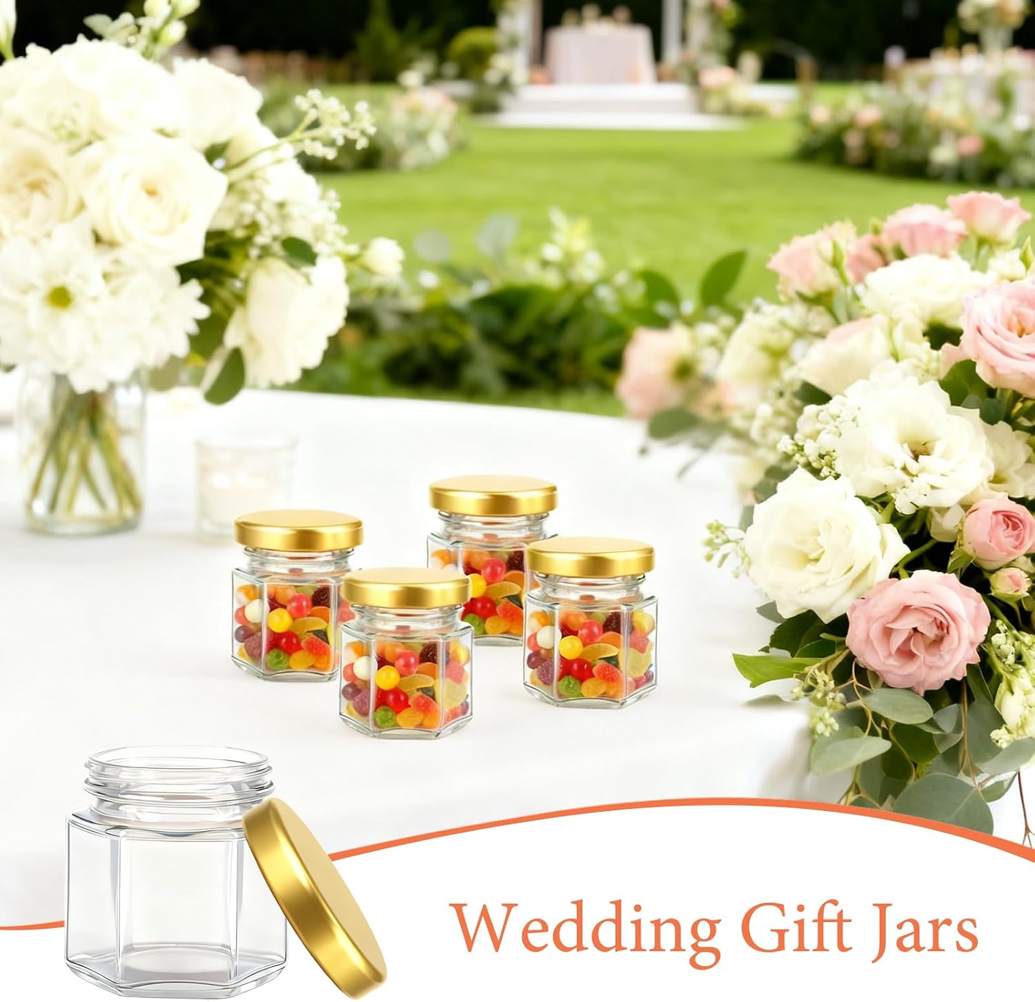 110 Pack 1.5 oz Mini Hexagon Glass Jars Bulk with Lids Small Mason Jars with Charms Twine for Store Dry Food Spice Honey Snacks Candy Wedding Party Favors