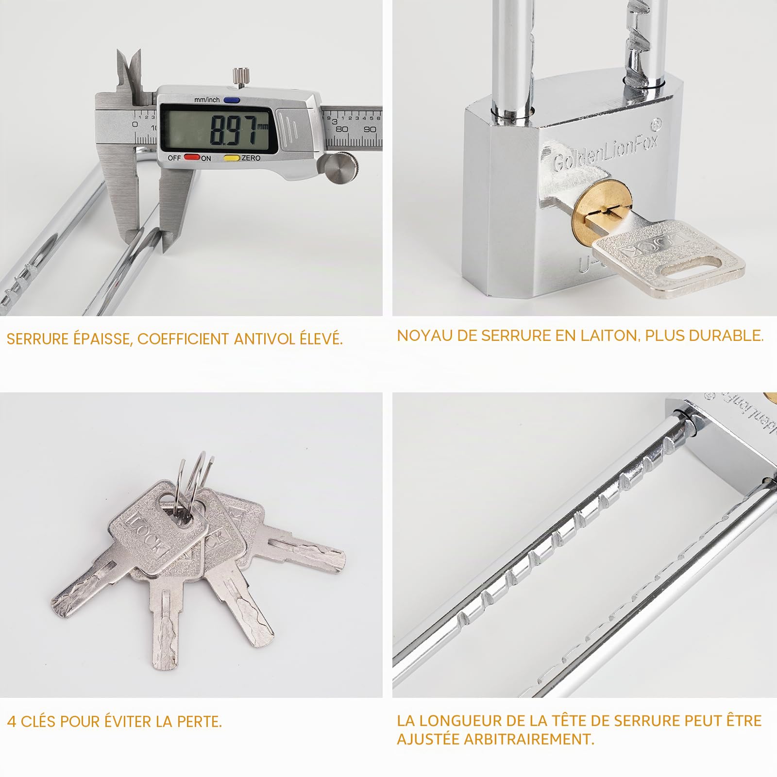 Cadenas à Anse Longue - Serrure de Porte d'Armoire Étanche en Acier Laminé à Clé - Long Faisceau 5,1 cm