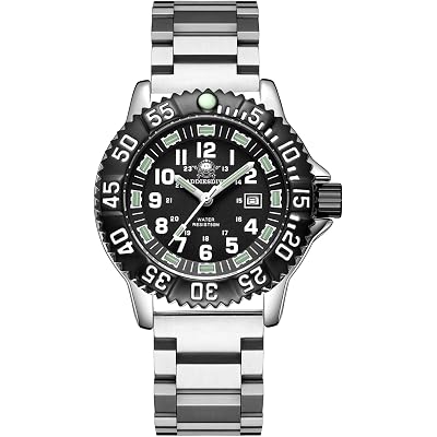 ADDIESDIVE Watch for Men Alloy Case Mineral Analog Quartz Rotatable Bezel Luminous Military Mens Watches with Stainless Steel Bracelet/Olive/Khaki Nylon Band