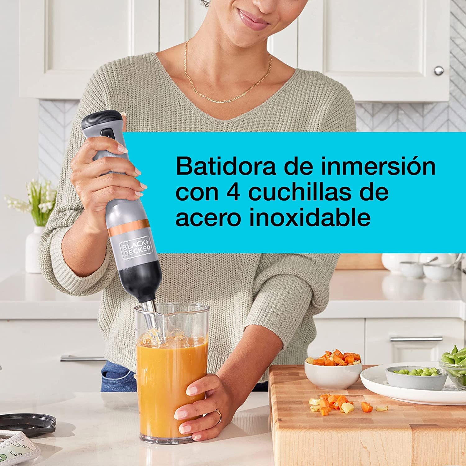 BLACK+DECKER Batidora de mano 7,2V, multifunción, 5 velocidades, inalámbrica, batería recargable, 32 min de autonomía, diseño compacto y ergonómico, incluye accesorios, BCKM1011KGF-QW