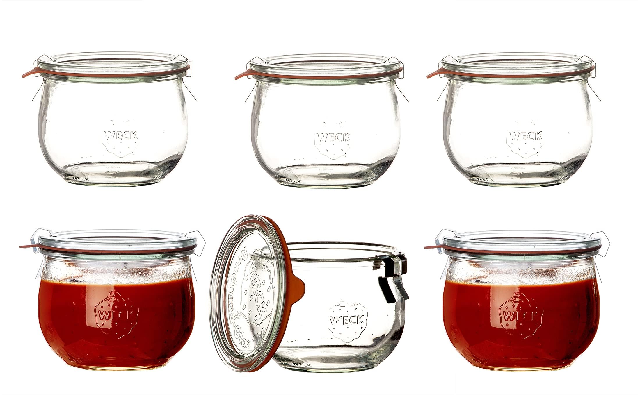 Weck Airtight Clip-Close Sealed Tulip 580 ml Jar with Lid 100 mm, Pack of 6, Glass, Transparent