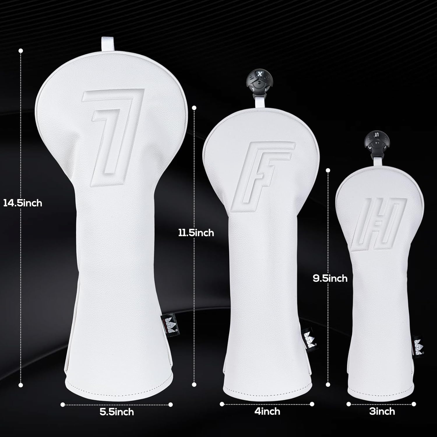 Craftsman Golf Golf Club Headcovers Covers for Woods and Driver Hybrids Protector 3D Embossed No. Minimal Design White Travel Case