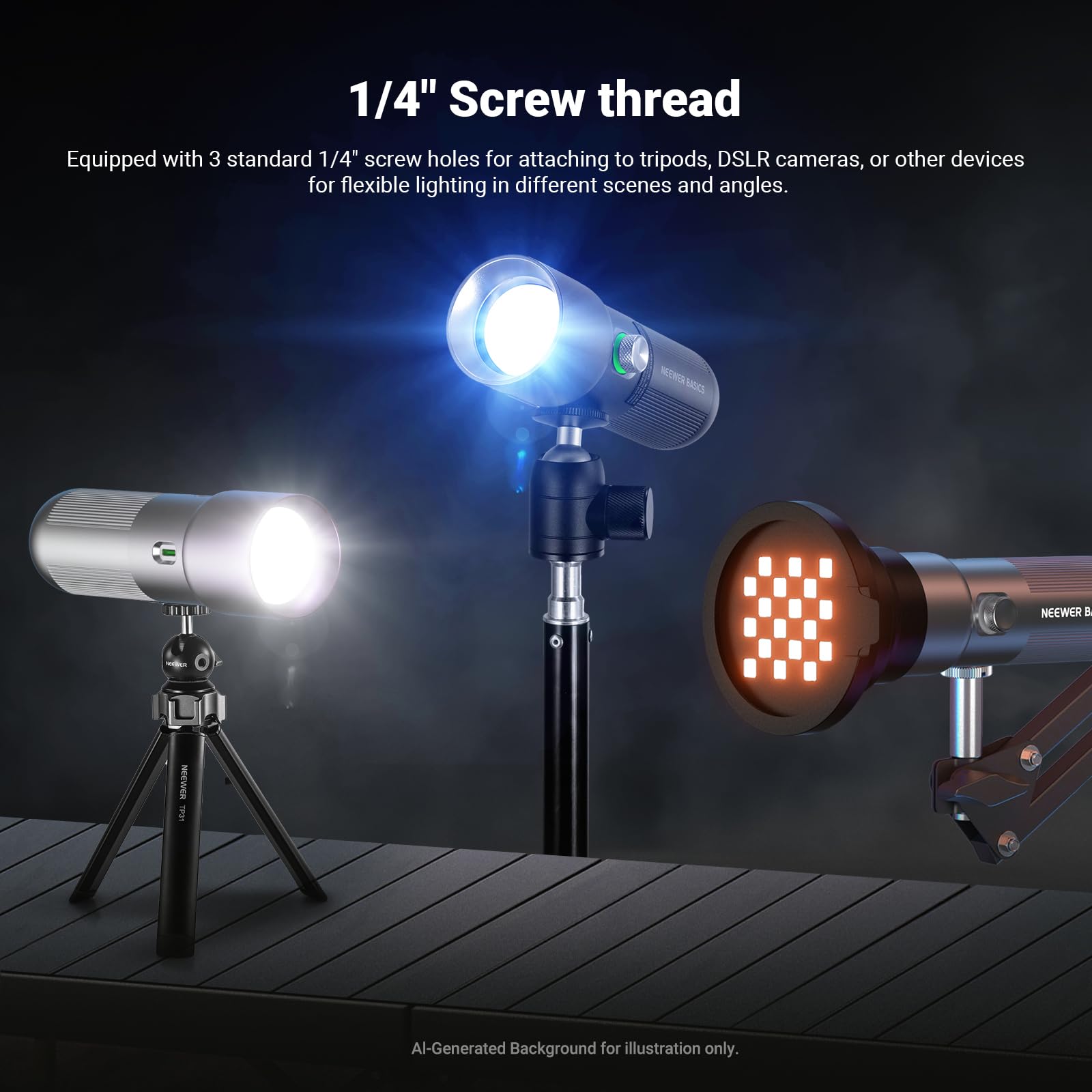 NEEWER BASICS latarka fotograficzna RGB ze statywem stołowym/4 kolorami/20 filtrów Gobo / 7500 mAh 10 W 6300 K CRI 95+ przenośny reflektor LED, światło punktowe, światło otoczenia do zachodu słońca