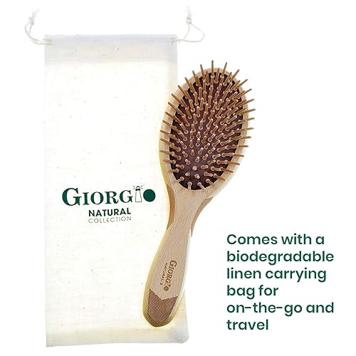 Miniatura 6 de Giorgio - Cepillo de cerdas de madera ecológico para cabello grueso o largo - Cepillo para desenredar grande y cepillo de crecimiento del cabello