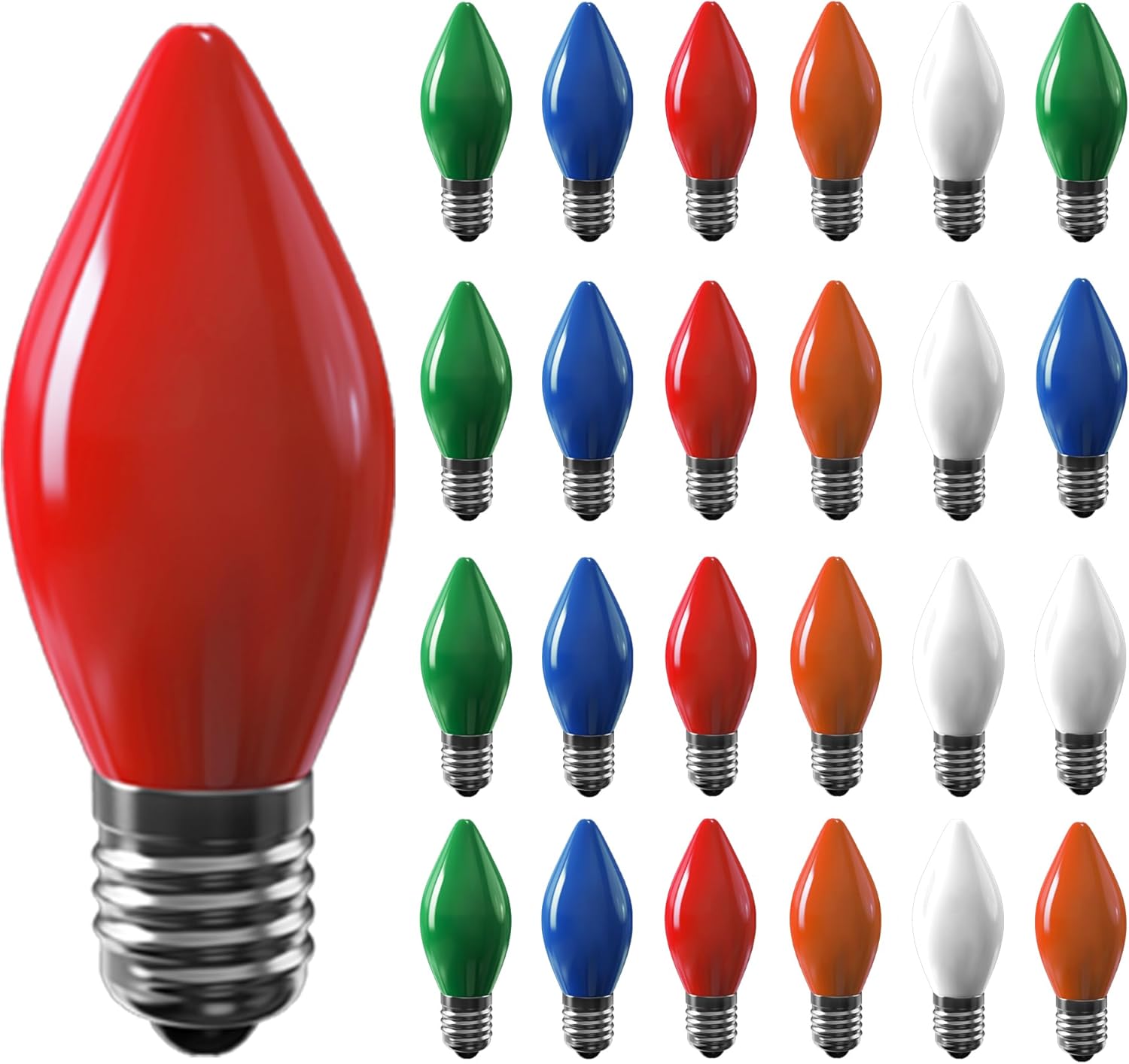 25 Pack Multicolor C7 LED Christmas Light Bulbs, Vintage C7 Replacement Bulbs for Outdoor Indoor String Lights, E12 Candelabra Base LED Night Light Bulbs for Christmas Tree Candle Chandelier, Glass