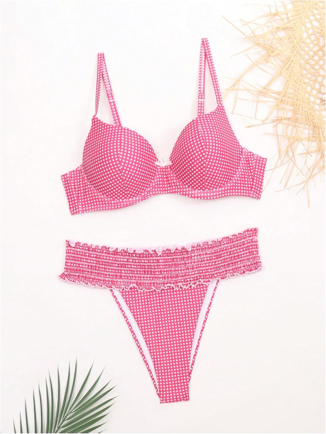 SweatyRocks Women's Two Piece Gingham Bikini Sets Frilled Shirred Push Up Bathing Suits - Image 2