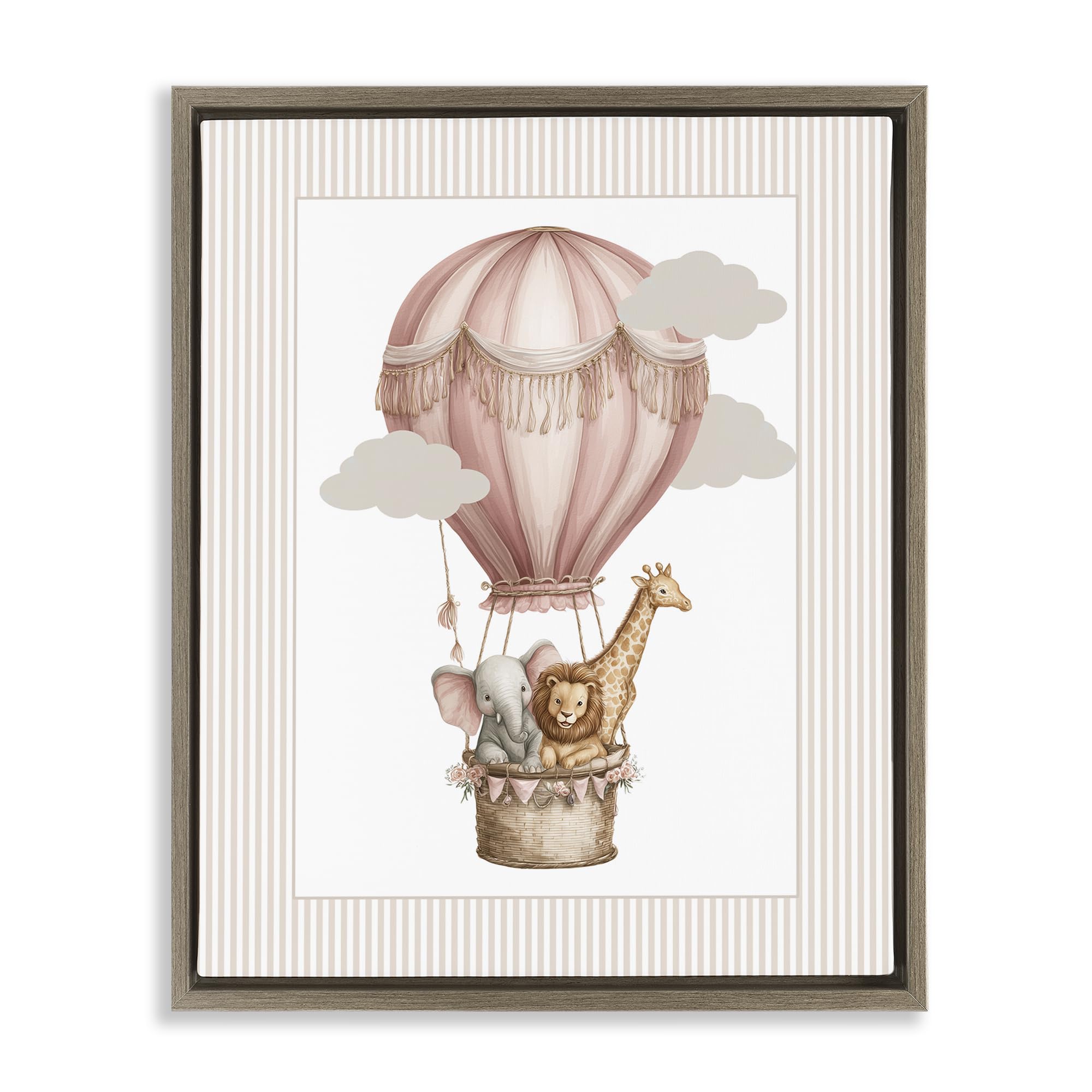 Stupell Industries Montalcino Elm (Textured) 'Hot Air Balloon Animals Pink'| Floating Frame Canvas Art