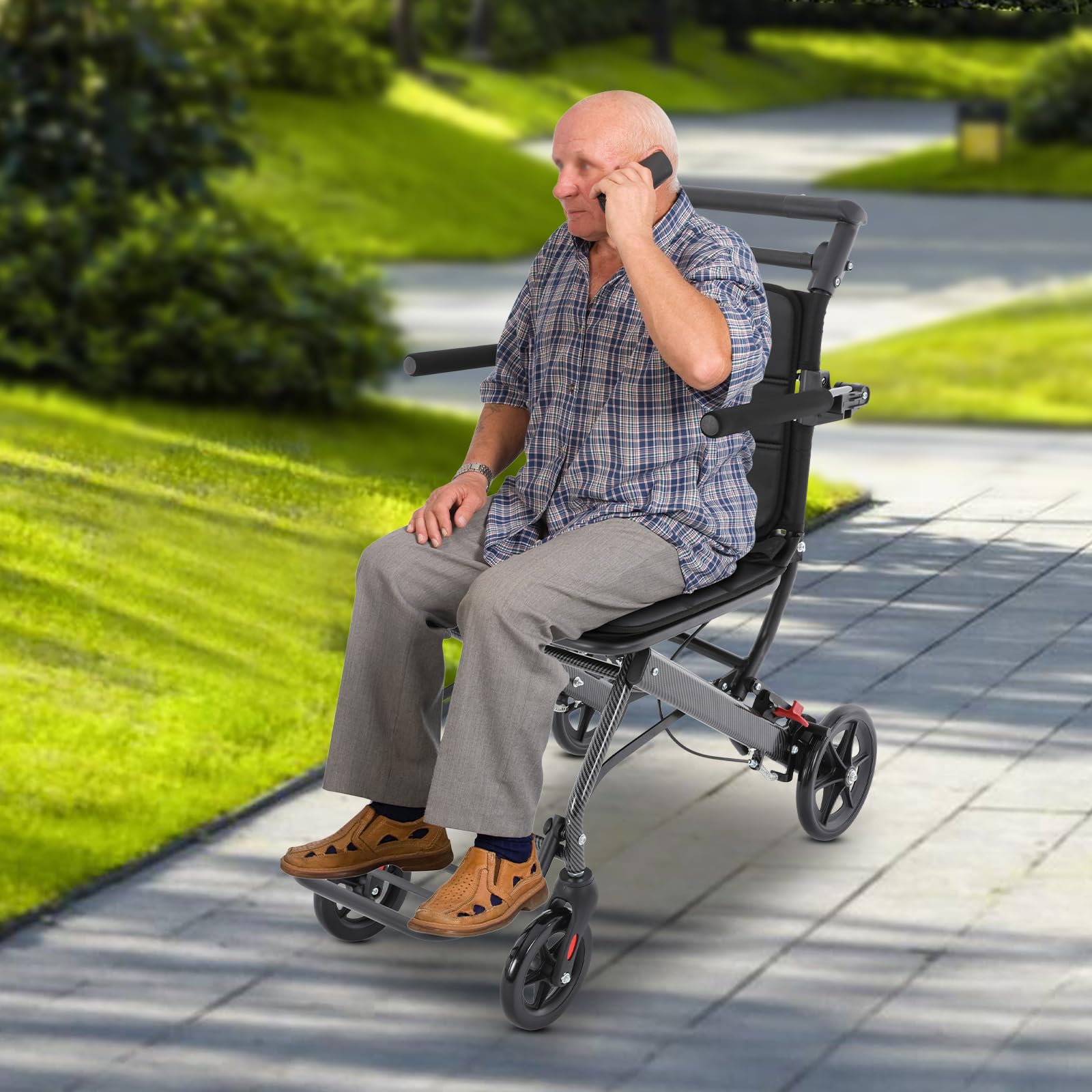 Silla de ruedas plegable ligera de viaje – Silla de ruedas plegable con reposabrazos y reposapiés desmontables – Silla de ruedas plegable 100 kg para adultos – Ideal como regalo