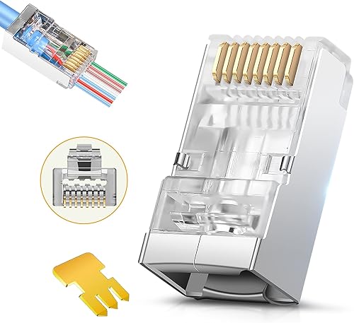 Conectores RJ45 Cat6 Cat 6A blindados - Conector de paso chapado en oro de 3 clavijas modulares 8P8C para cable Ethernet trenzado FTPSTP y cable