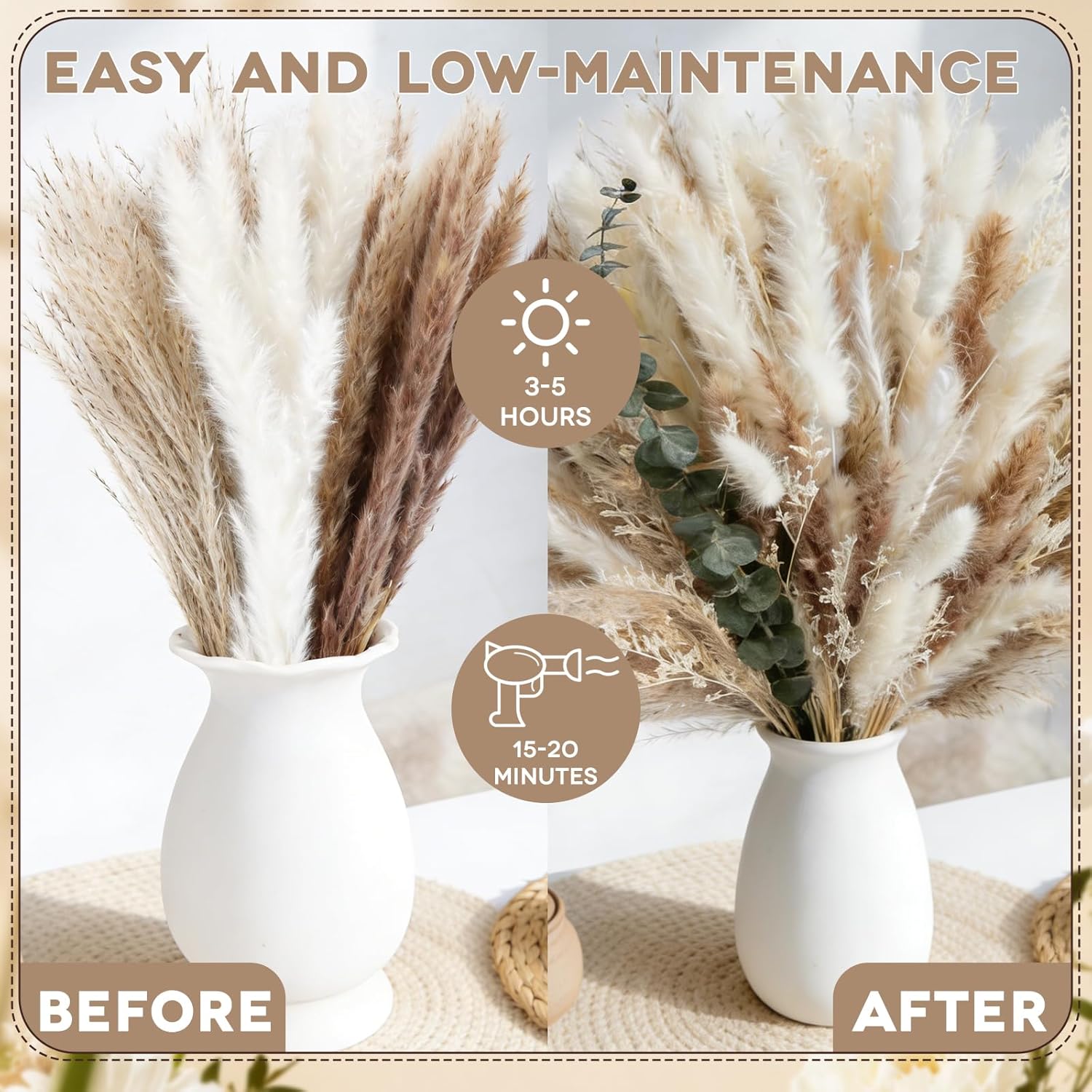 710Pcs Natural Dried Pampas Grass Decor, 9 Types Dried Flowers for Vase, Boho Pampas Bouquet for Wedding, Party, Centerpiece Table, Modern Home, Western Living Room, Nursery, Farmhouse Decor 17''